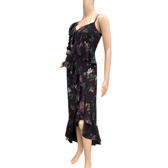 AMUR Pasqualena Dress Size 6 Floral Asymmetric Ruffle Puff Sleeve Midi Backless - Picture 3 of 11